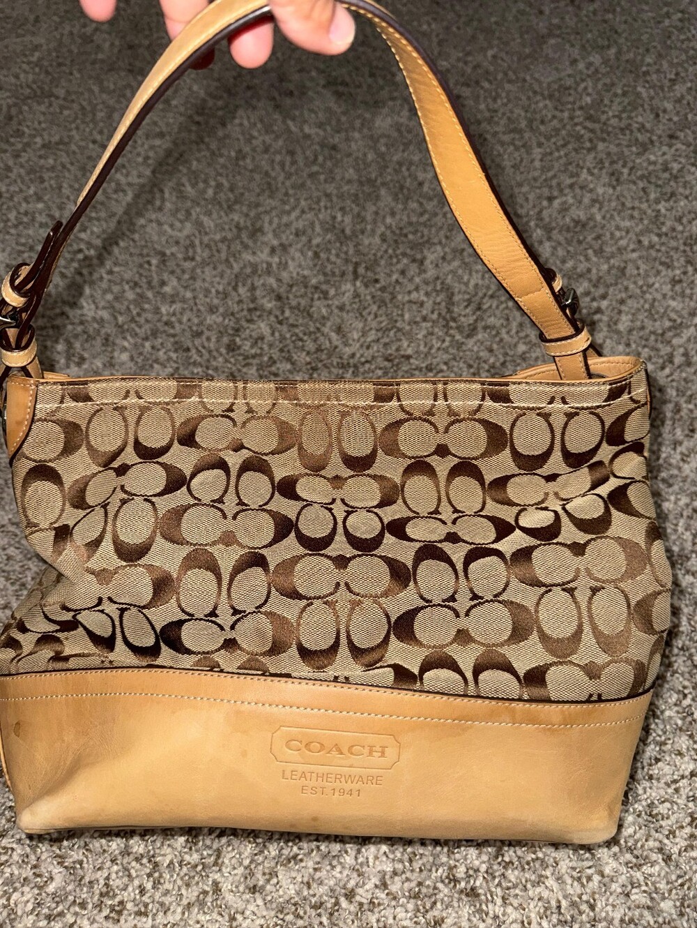 COACH Y2K Vintage Signature Jacquard Canvas Leather Hobo Shoulder Bag